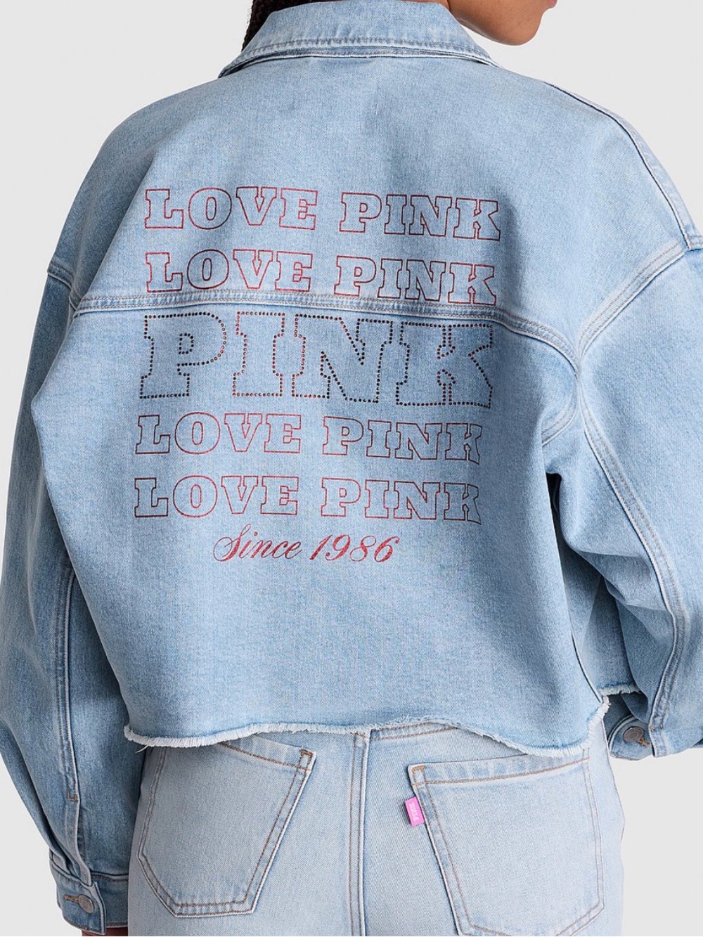 Victoria's Secret Light Blue Denim Jean Jacket with Pink Accent